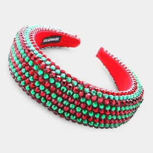 Green Red Faceted Bead Padded Christmas Headband