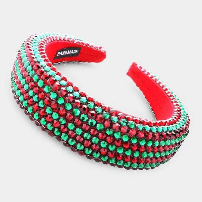 Green Red Faceted Bead Padded Christmas Headband