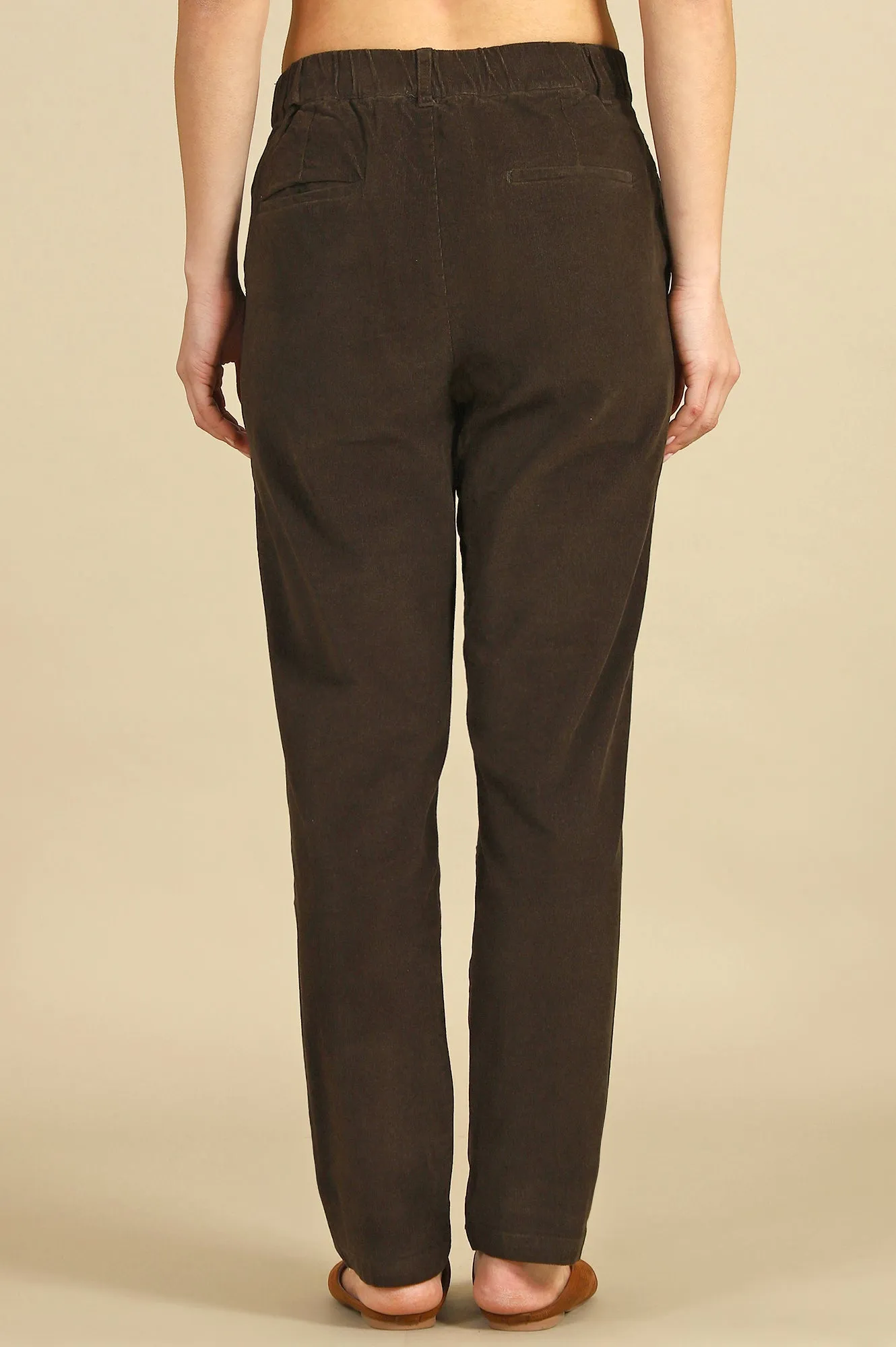 Green Solid Cotton Blend Straight Pants