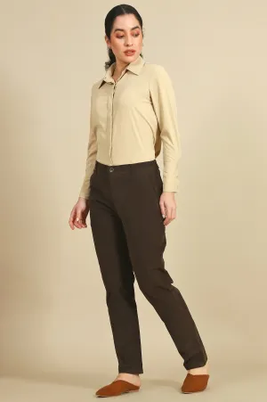 Green Solid Cotton Blend Straight Pants