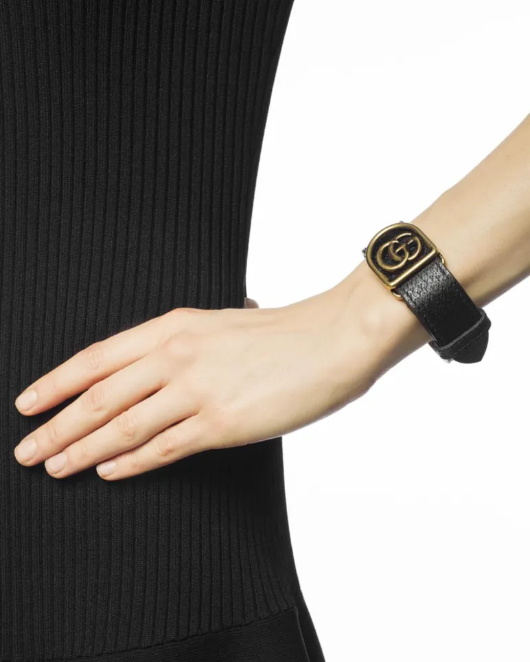 Gucci Leather GG Charm Bracelet in Black