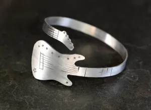 Guitar Bangle Bracelet in Aluminum or 925 Sterling Silver - Also available in copper metals