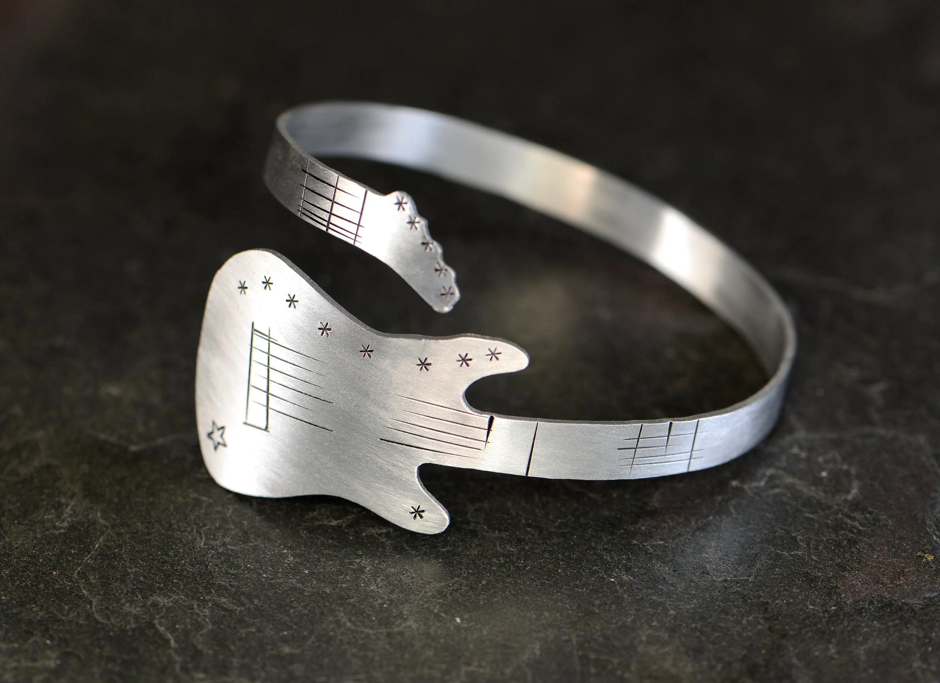 Guitar Bangle Bracelet in Aluminum or 925 Sterling Silver - Also available in copper metals