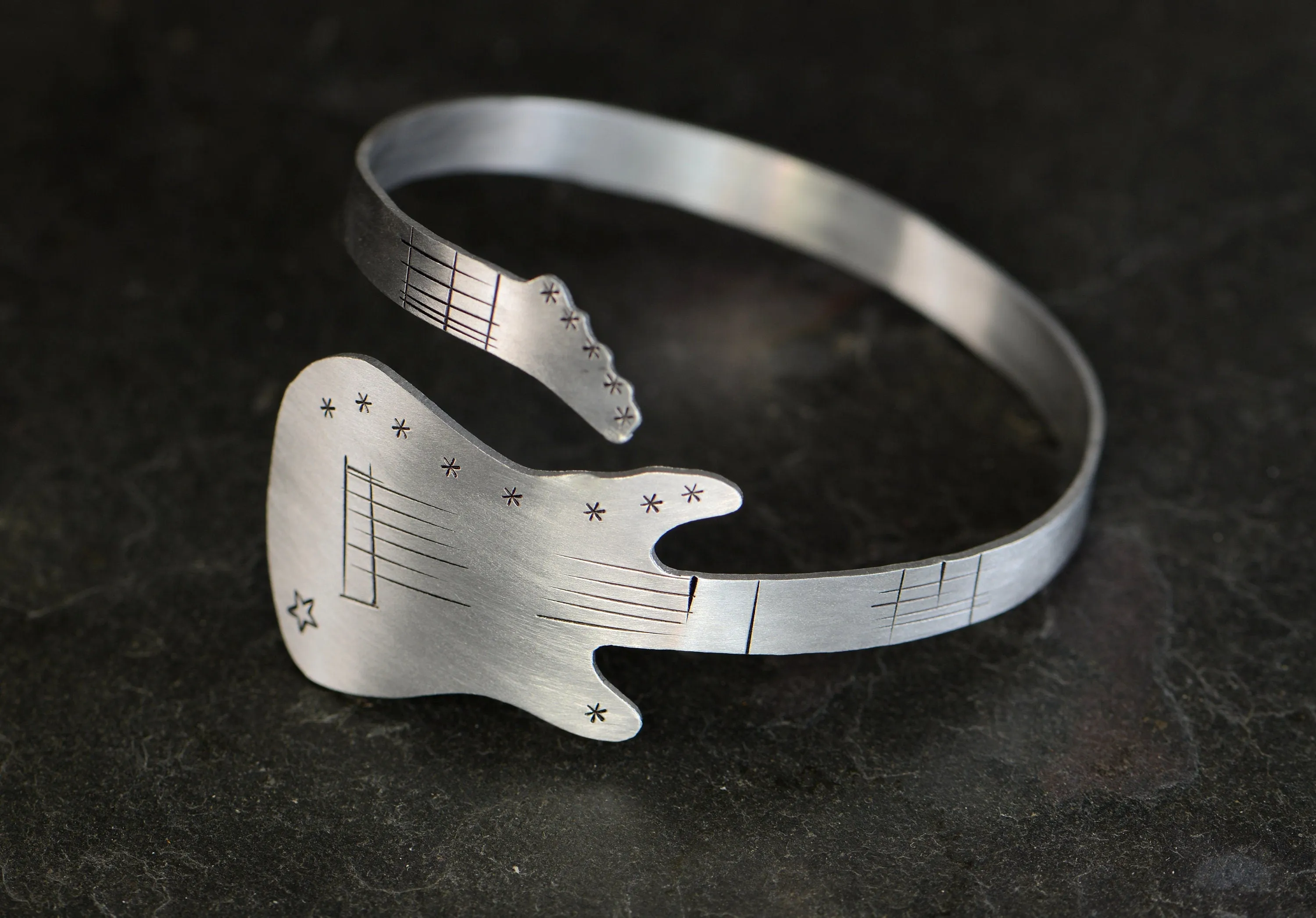 Guitar Bangle Bracelet in Aluminum or 925 Sterling Silver - Also available in copper metals