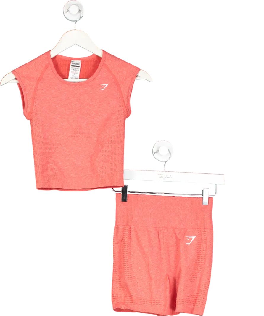 gymshark Orange Vital Seamless Scoop Neck Top And Seamless Shorts UK S