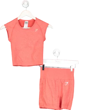 gymshark Orange Vital Seamless Scoop Neck Top And Seamless Shorts UK S
