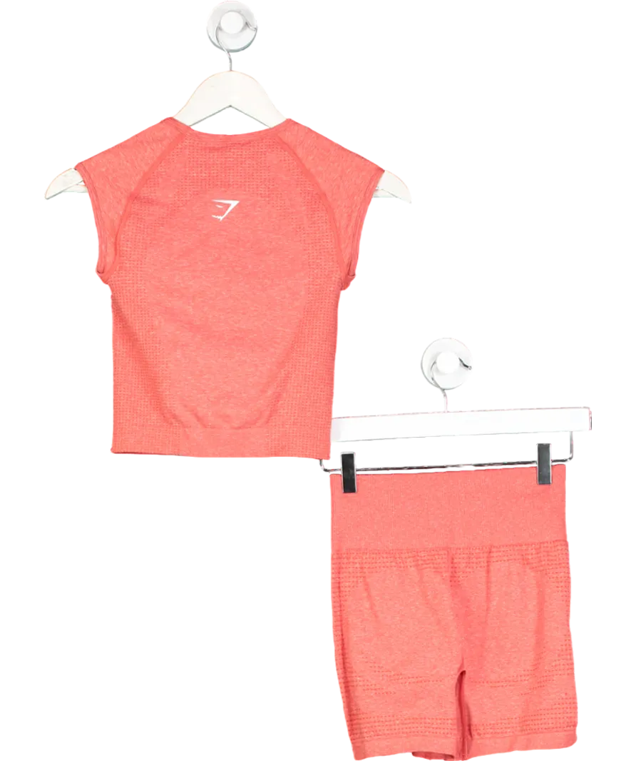 gymshark Orange Vital Seamless Scoop Neck Top And Seamless Shorts UK S