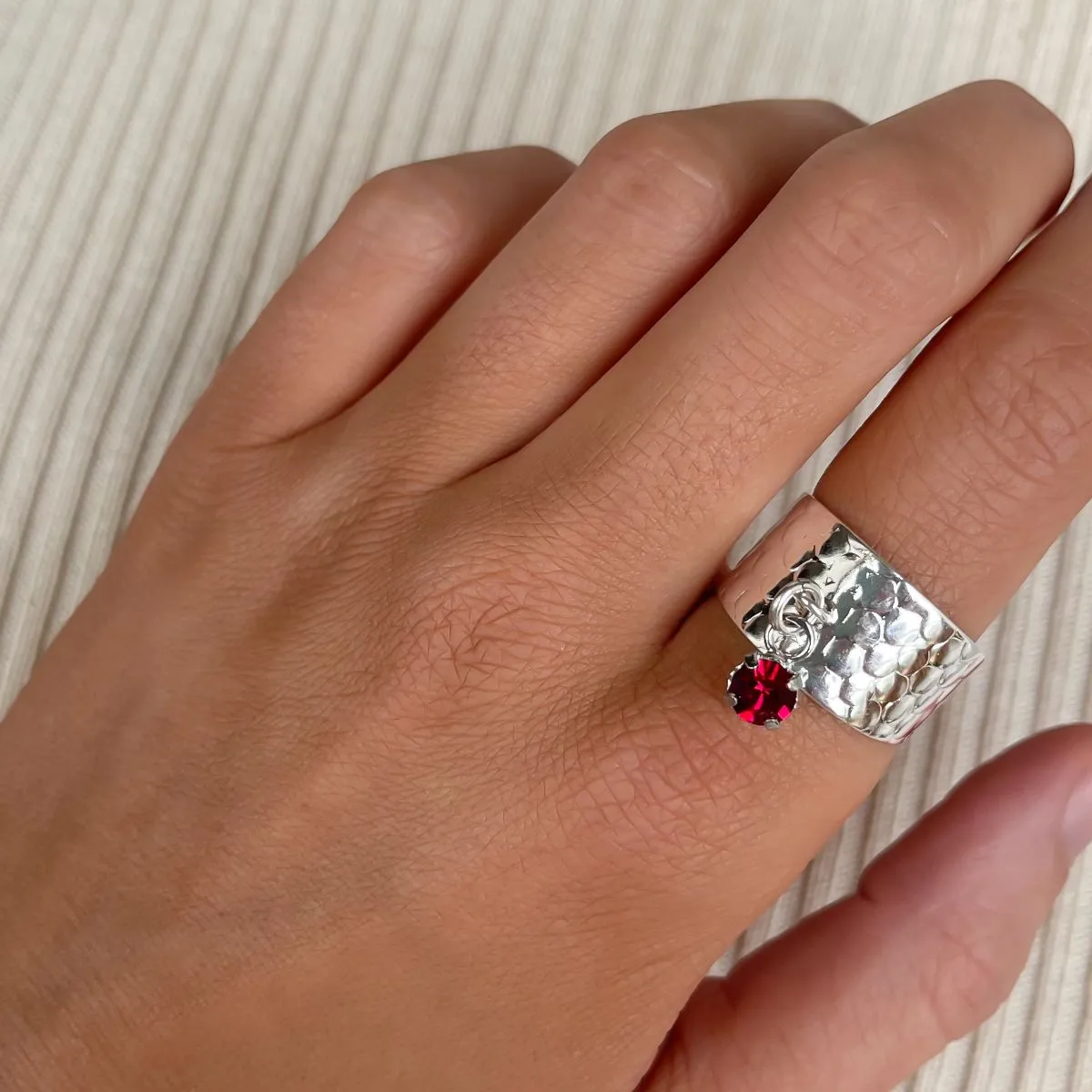 Hammered Charm Ring with Birthstone