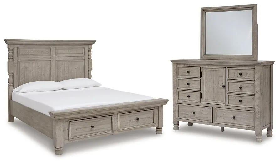 Harrastone Queen Panel Bed with Mirrored Dresser