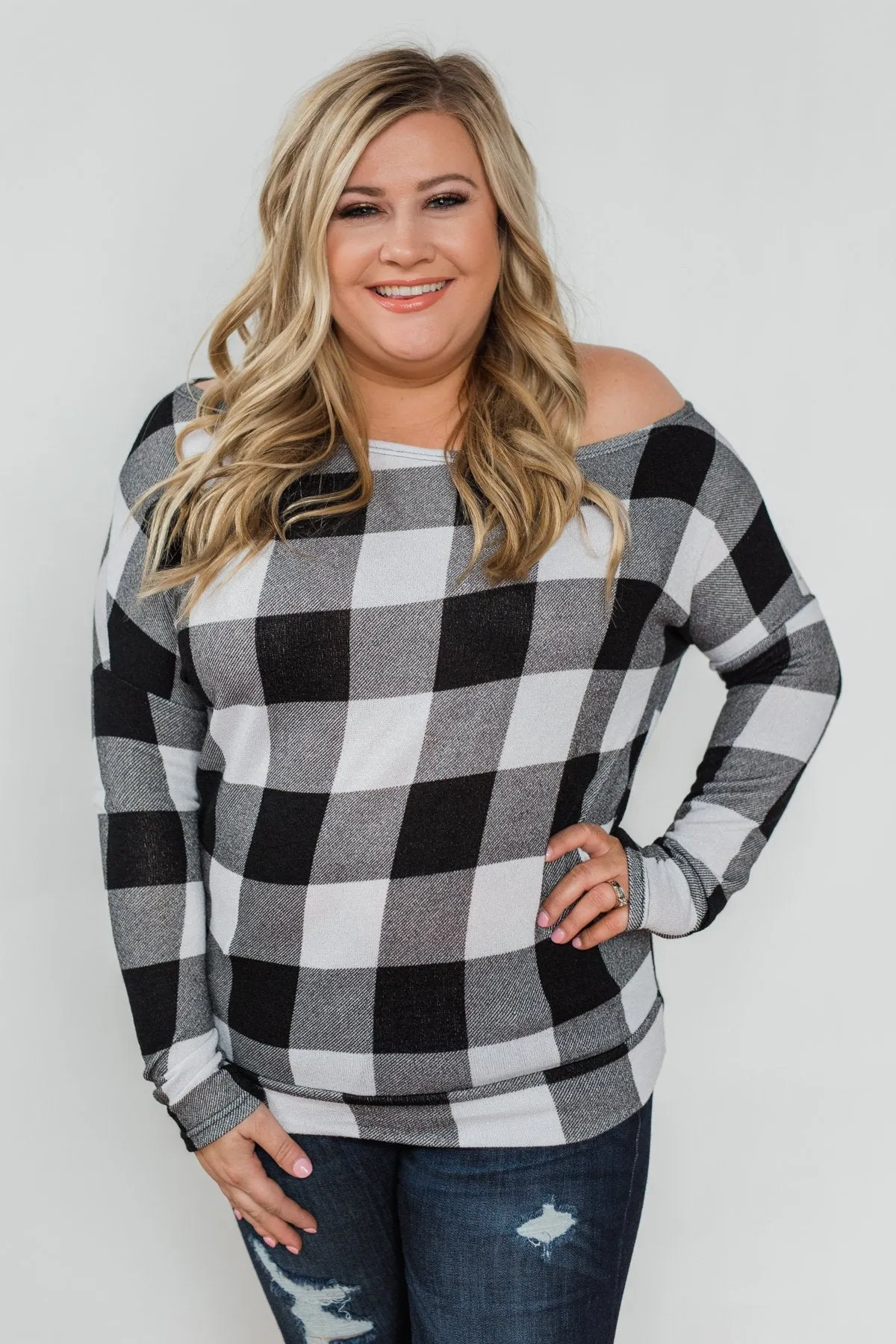 Head Over Heels For You Plaid Top- White & Black