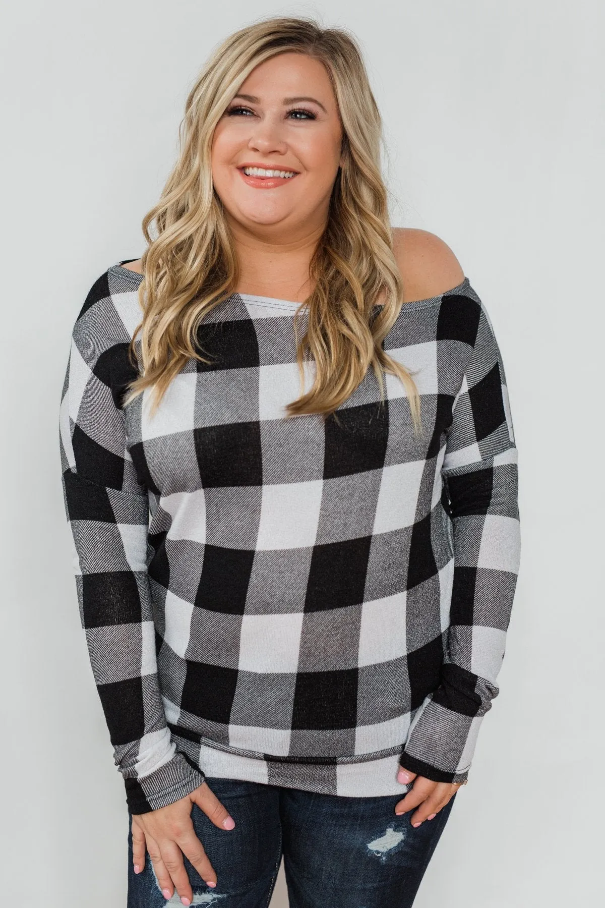 Head Over Heels For You Plaid Top- White & Black