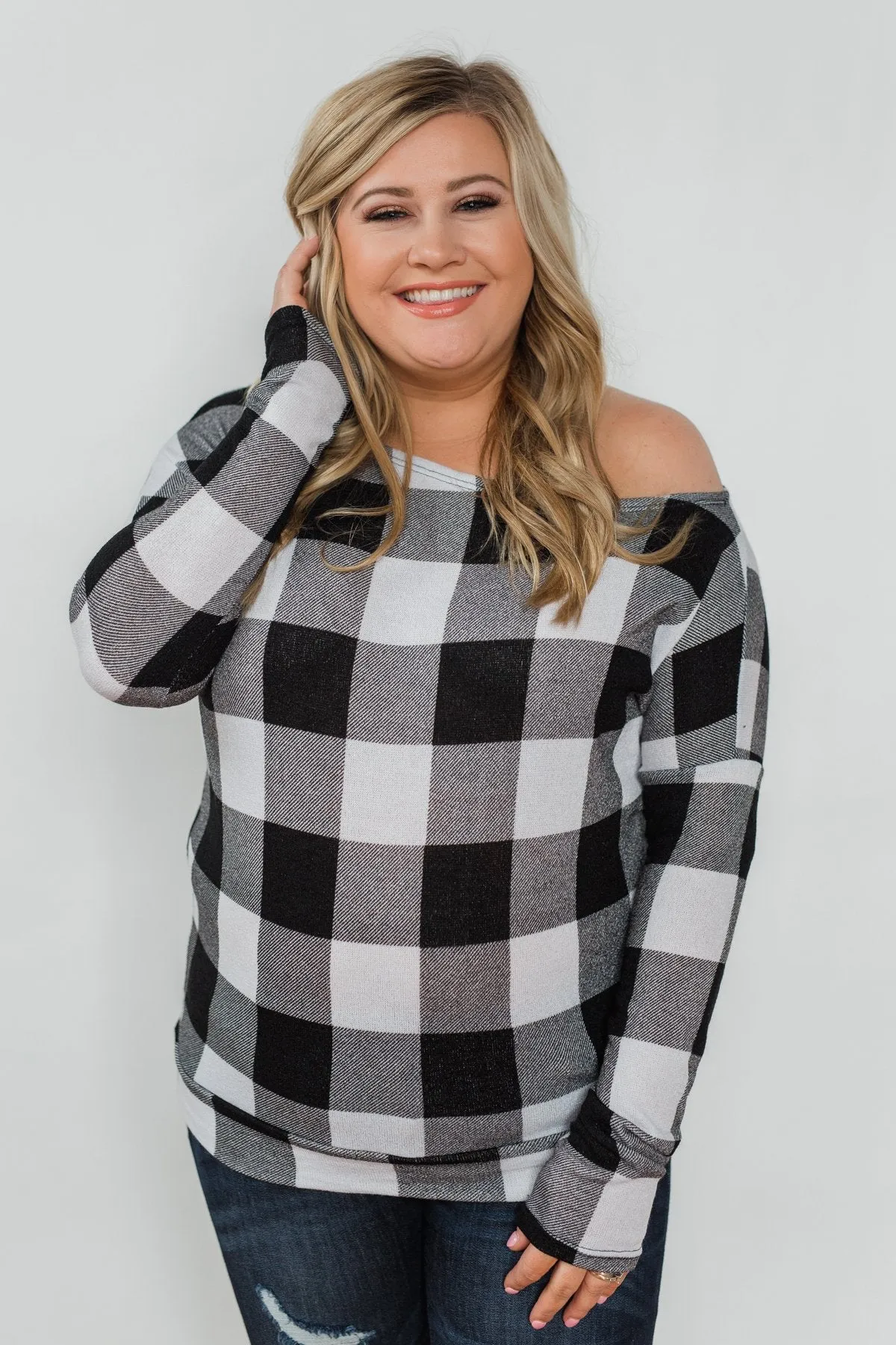 Head Over Heels For You Plaid Top- White & Black