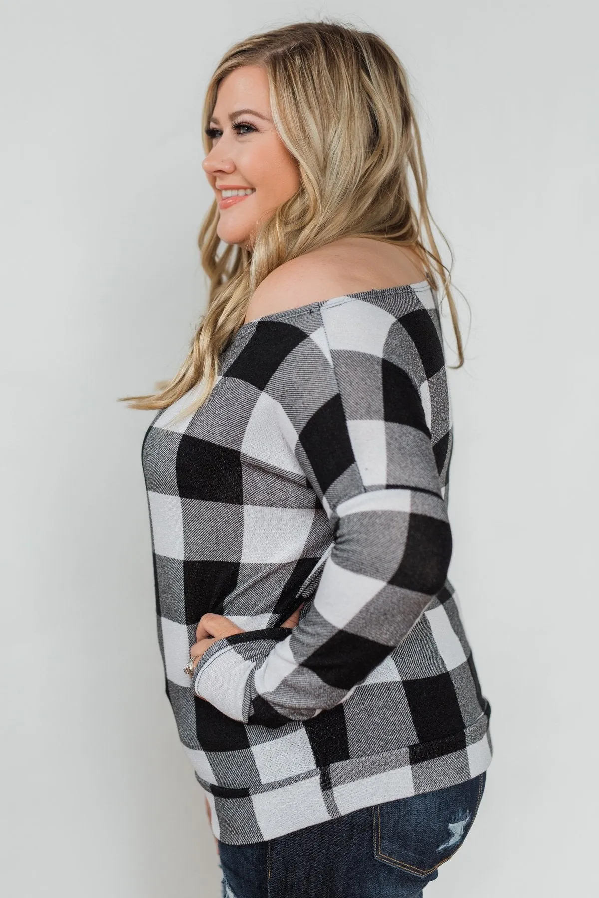 Head Over Heels For You Plaid Top- White & Black