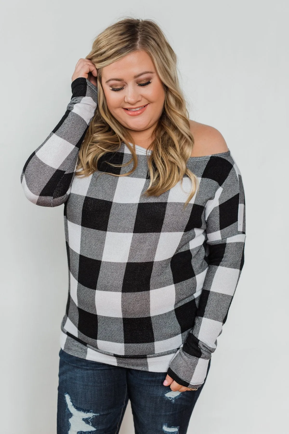 Head Over Heels For You Plaid Top- White & Black