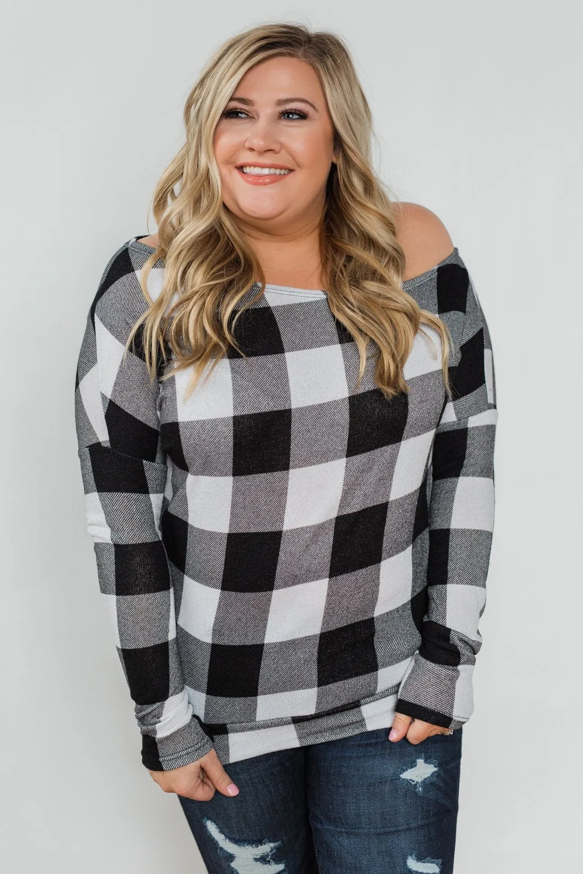 Head Over Heels For You Plaid Top- White & Black