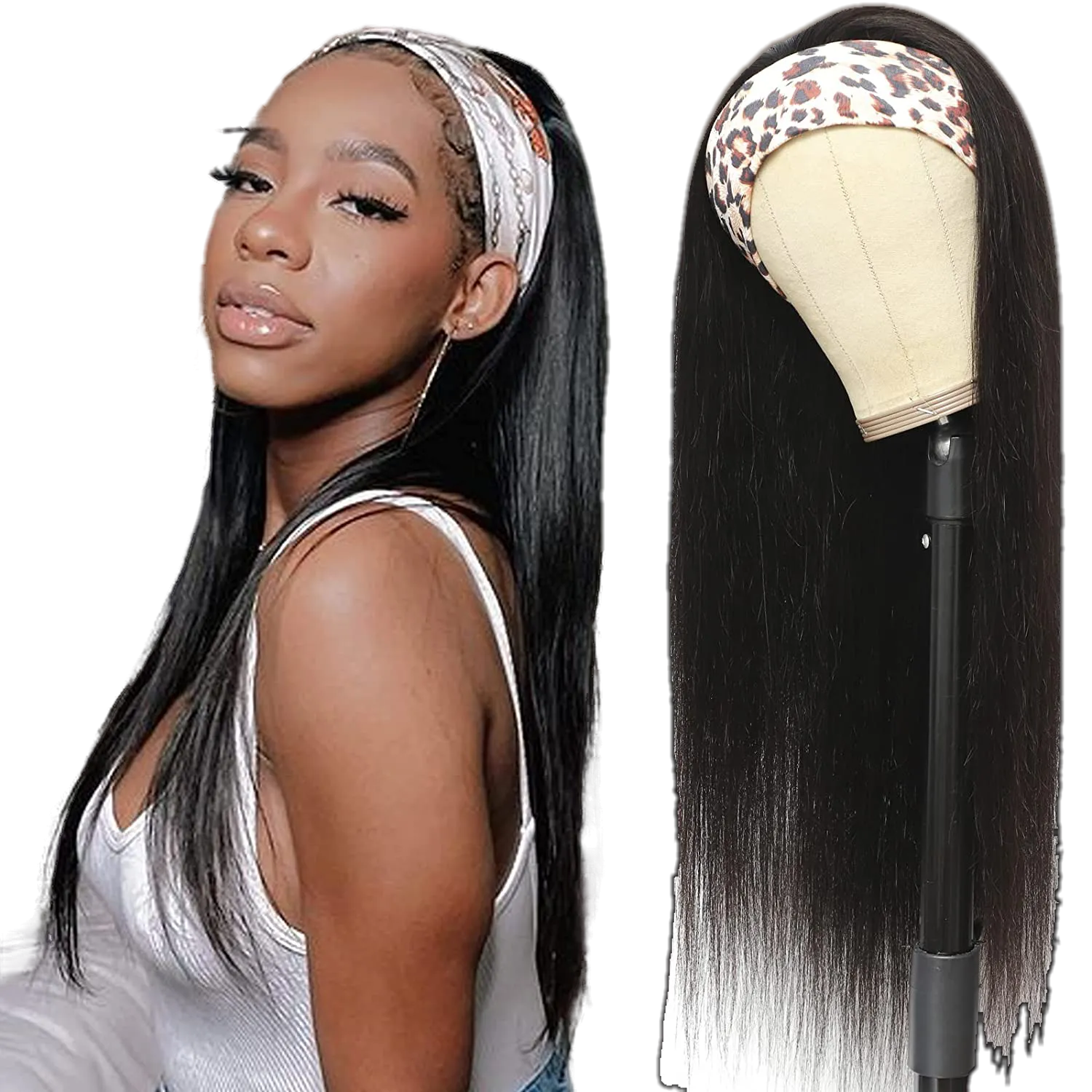 Headband Wig Straight Human Hair