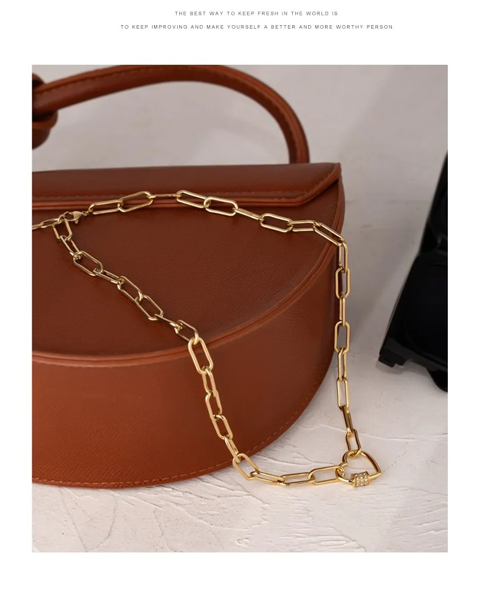 Heart Link Paperclip Necklace Gold