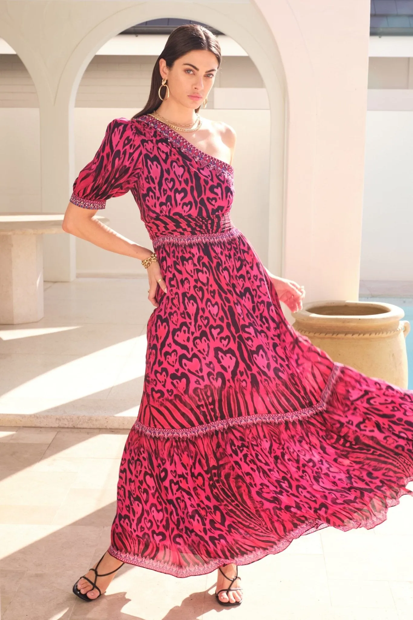 HEARTS FOREVER ONE SHOULDER MAXI DRESS