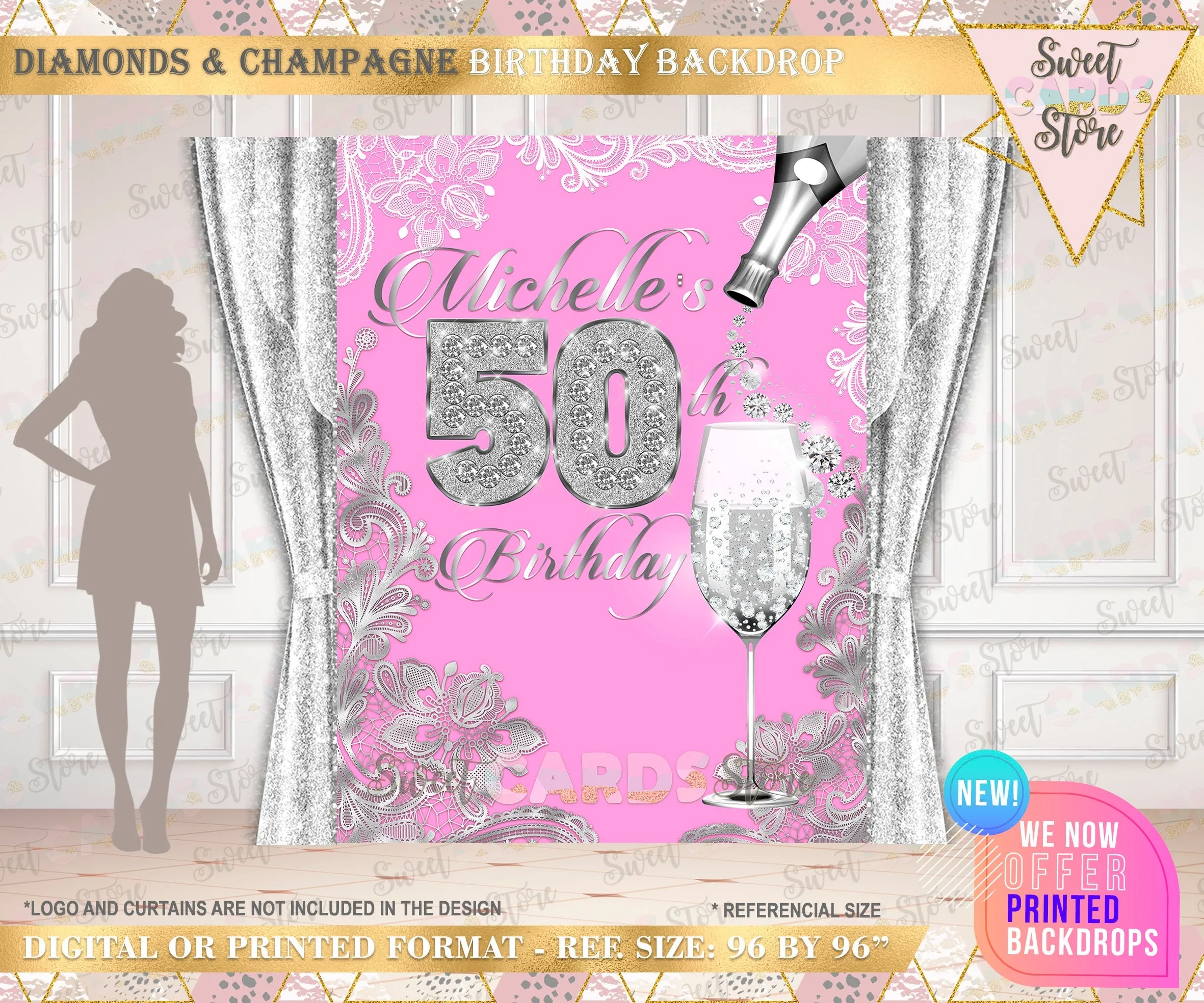 High Heels champagne diamonds birthday backdrop, Heels and champagne backdrop, Glam Backdrop, Glam Birthday backdrop, Heels champagne banner