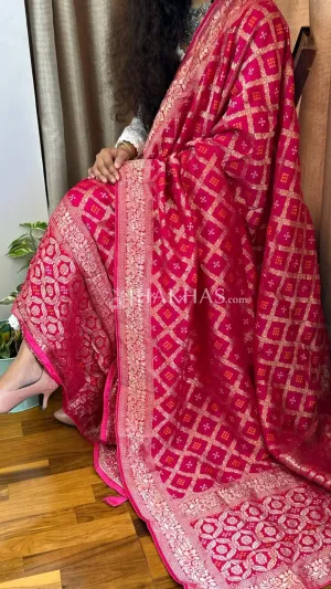 Hot Pink Banarasi Gharchola Dola Silk Dupatta
