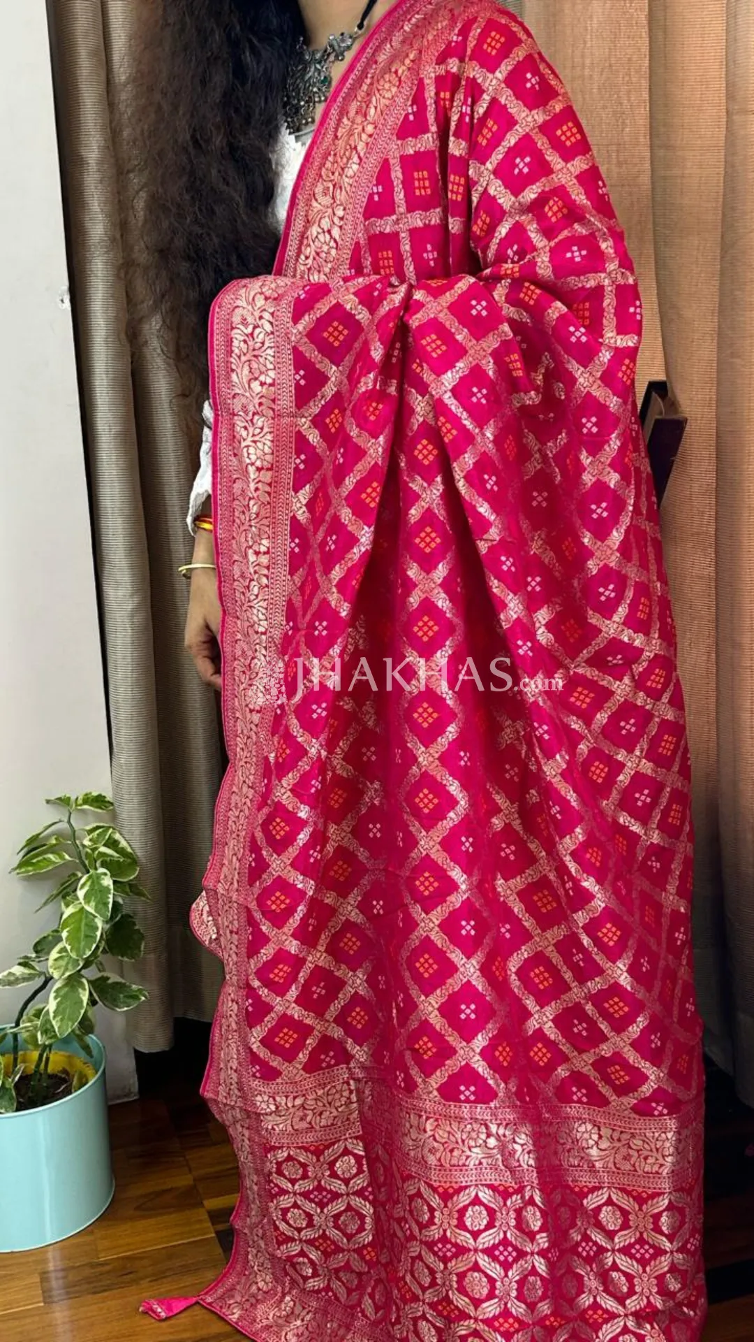 Hot Pink Banarasi Gharchola Dola Silk Dupatta
