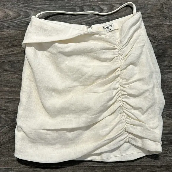 House of CB London Emmy Folded Waist Mini Skirt in Off White Size Small Ruched
