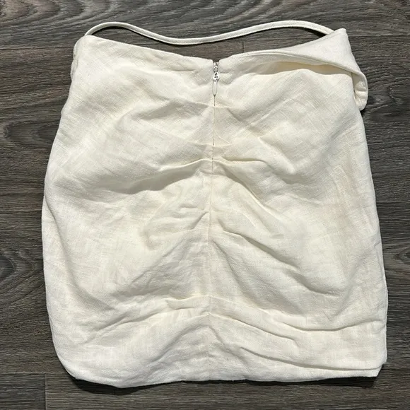 House of CB London Emmy Folded Waist Mini Skirt in Off White Size Small Ruched
