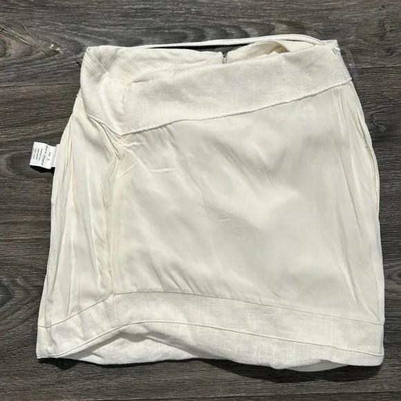 House of CB London Emmy Folded Waist Mini Skirt in Off White Size Small Ruched
