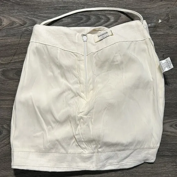 House of CB London Emmy Folded Waist Mini Skirt in Off White Size Small Ruched