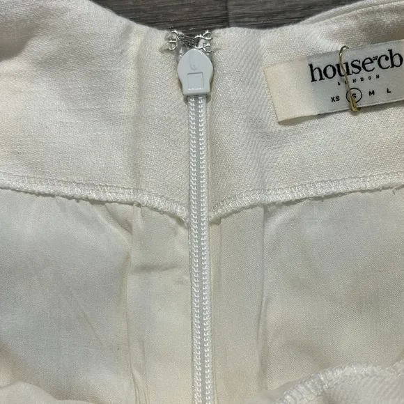 House of CB London Emmy Folded Waist Mini Skirt in Off White Size Small Ruched