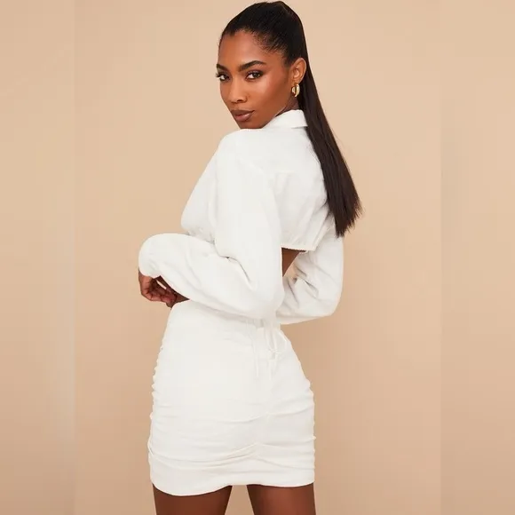 House of CB London Emmy Folded Waist Mini Skirt in Off White Size Small Ruched