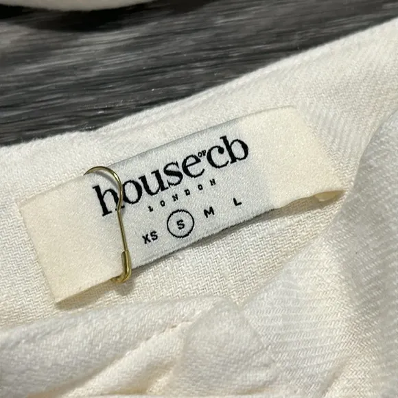 House of CB London Emmy Folded Waist Mini Skirt in Off White Size Small Ruched
