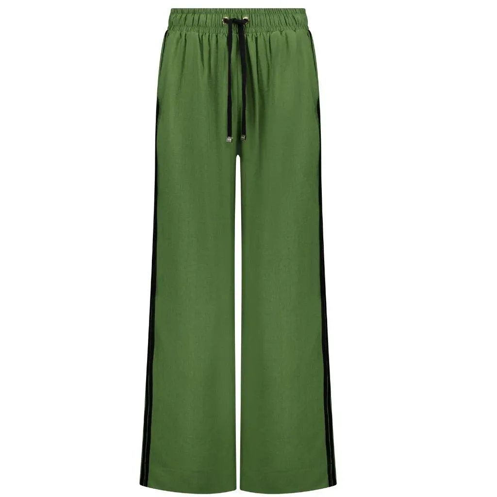 Indiana Wide Leg Pants - Dill with Black Stripe