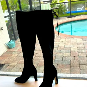 Ivanka Trump tall sexy black suede over the knee heeled boots size 6