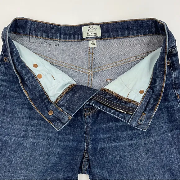 J. Crew EUC 10” Billie Demi Boot Crop in Dark Wash Light Distressing Size 26