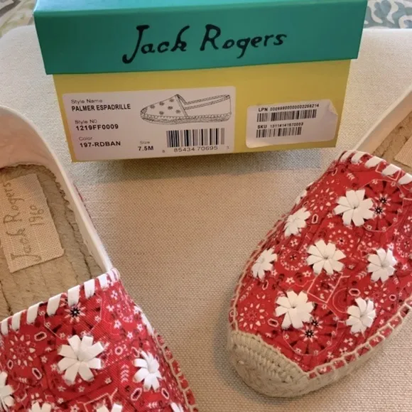 JACK ROGERS Red &amp; White Bandana Print Espadrilles - Women’s Sz 6.5 &amp; 7.5 NEW