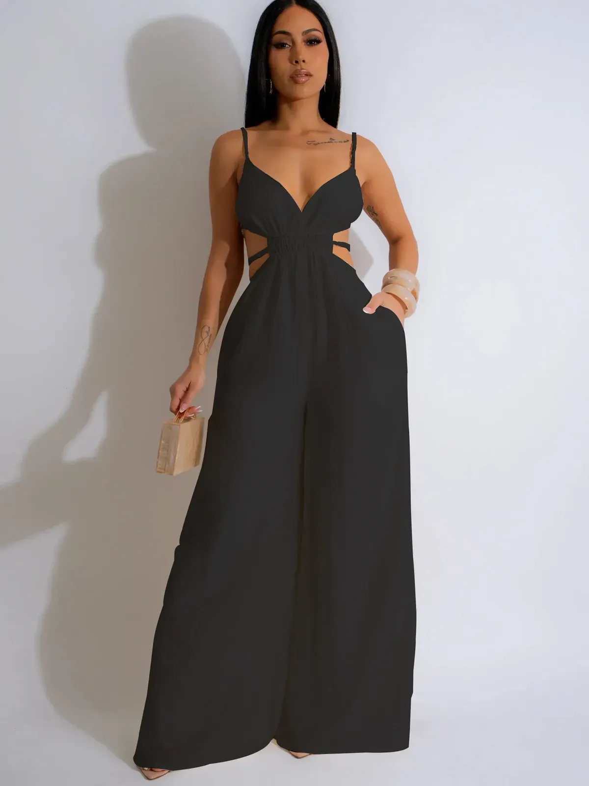 Jovana Sleeveless Cutout Back Wide Leg Jumpsuit