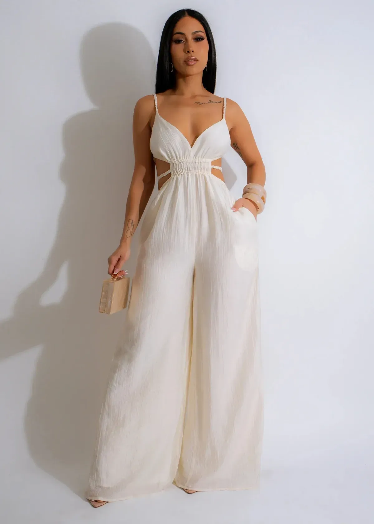 Jovana Sleeveless Cutout Back Wide Leg Jumpsuit