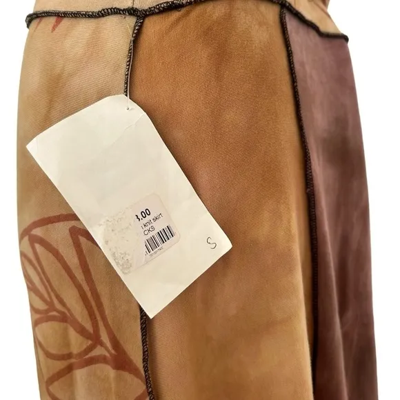 JUDE STUECKER Fiber Art Artsy Knit SKIRT S New Organic Silk Screen Tie Dye Bird﻿