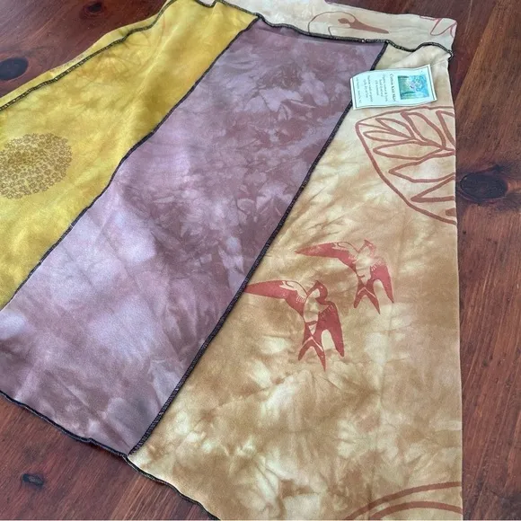 JUDE STUECKER Fiber Art Artsy Knit SKIRT S New Organic Silk Screen Tie Dye Bird﻿