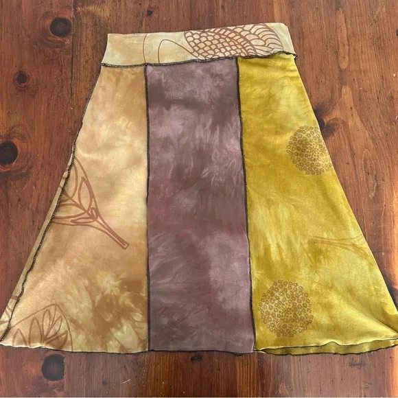 JUDE STUECKER Fiber Art Artsy Knit SKIRT S New Organic Silk Screen Tie Dye Bird﻿