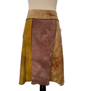 JUDE STUECKER Fiber Art Artsy Knit SKIRT S New Organic Silk Screen Tie Dye Bird﻿