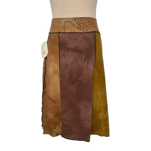 JUDE STUECKER Fiber Art Artsy Knit SKIRT S New Organic Silk Screen Tie Dye Bird﻿