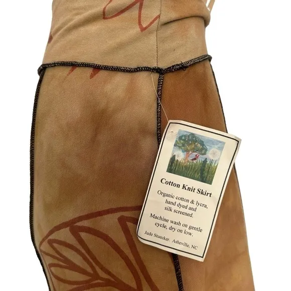 JUDE STUECKER Fiber Art Artsy Knit SKIRT S New Organic Silk Screen Tie Dye Bird﻿