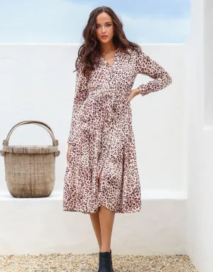 Juno Midi Shirt Dress - Leopard Print