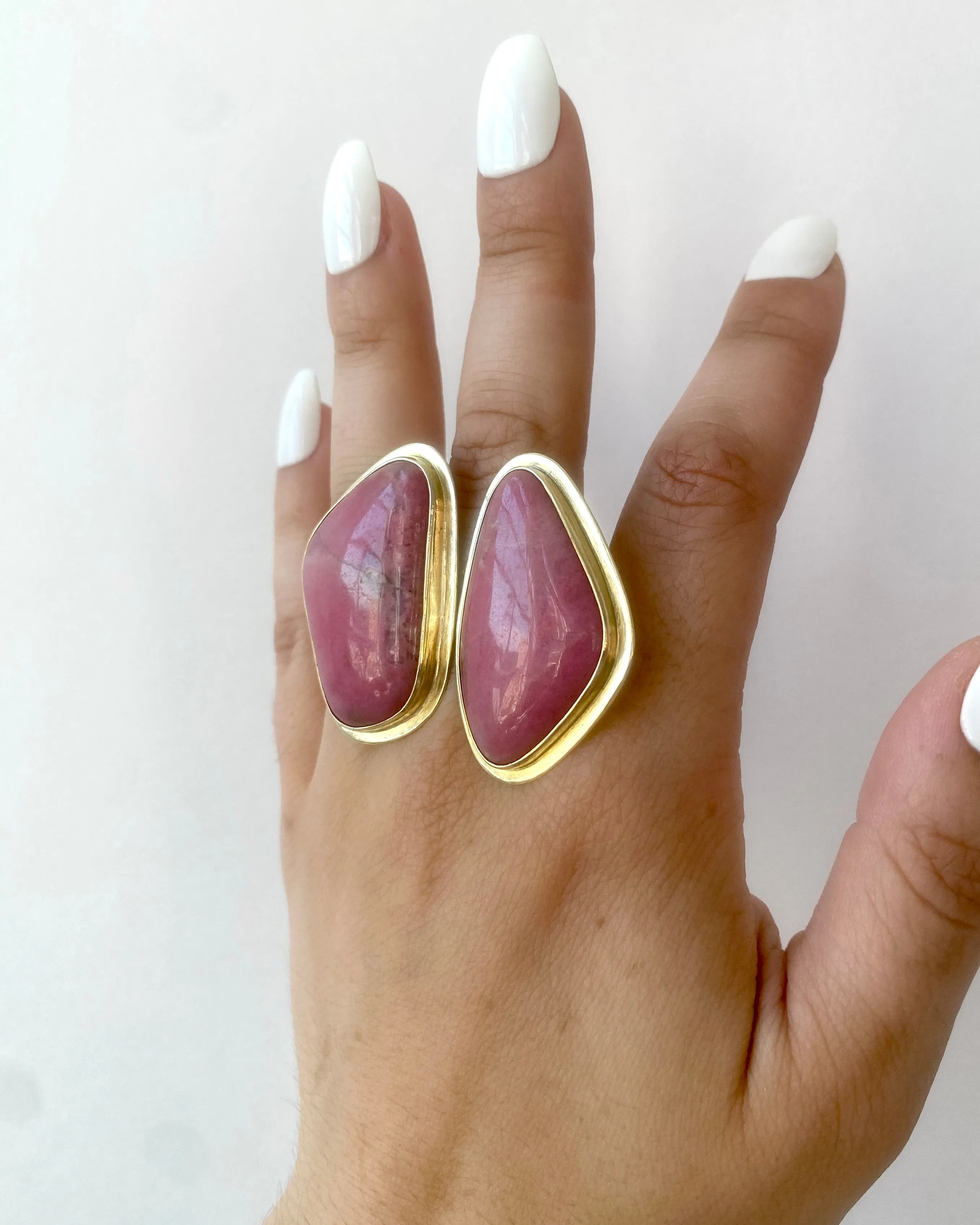 Juxtapose Ring in Abstract Rhodonite