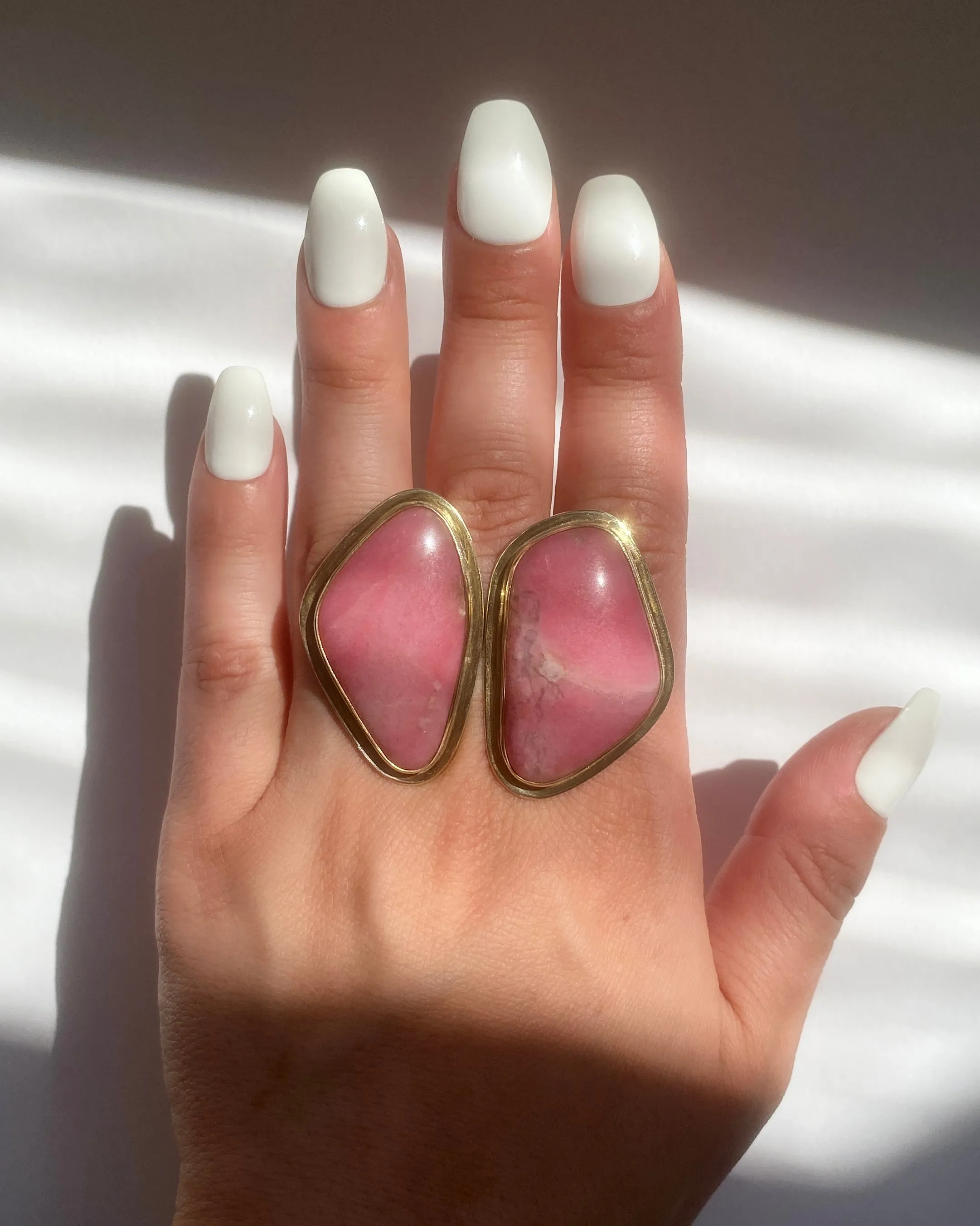 Juxtapose Ring in Abstract Rhodonite