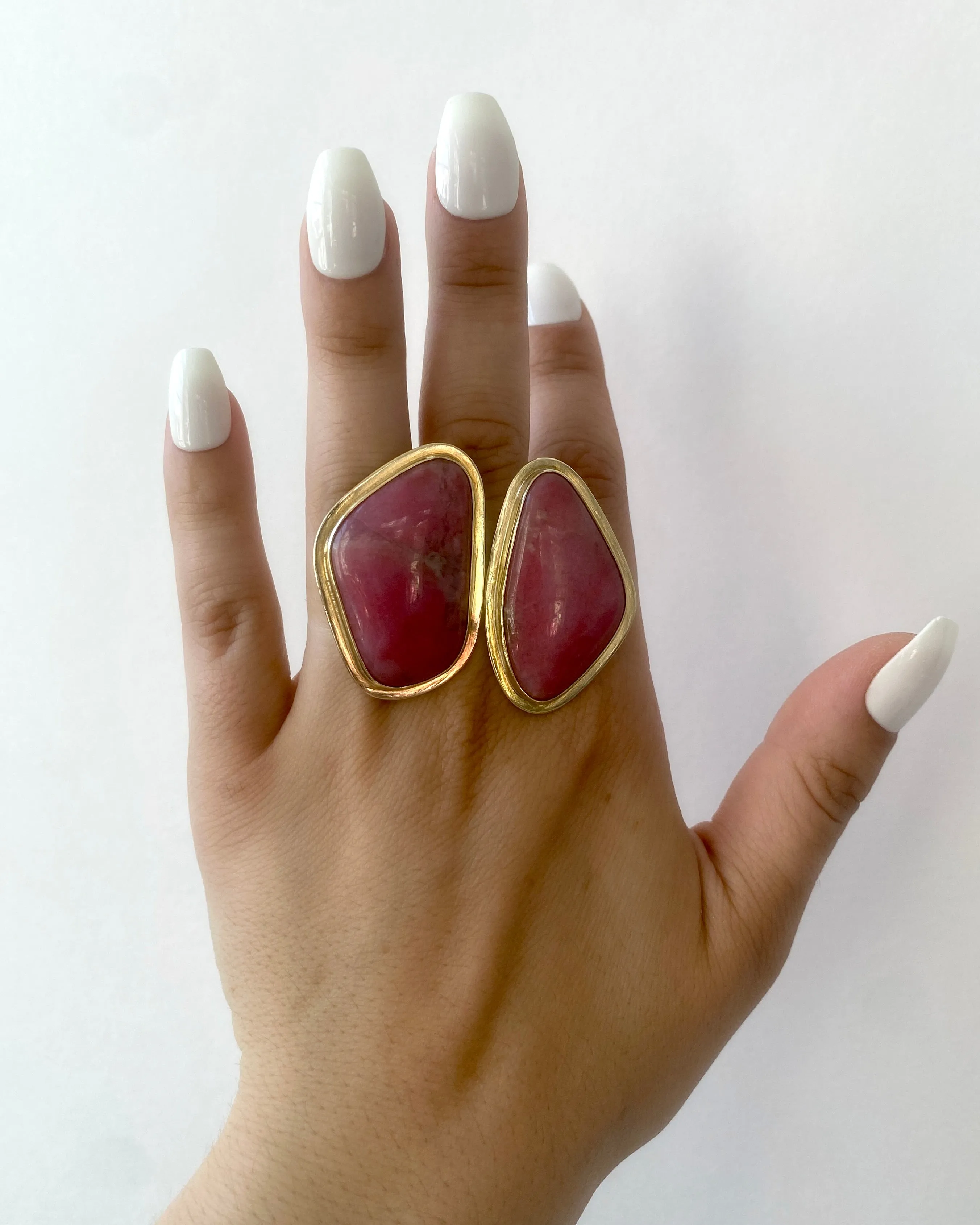 Juxtapose Ring in Abstract Rhodonite