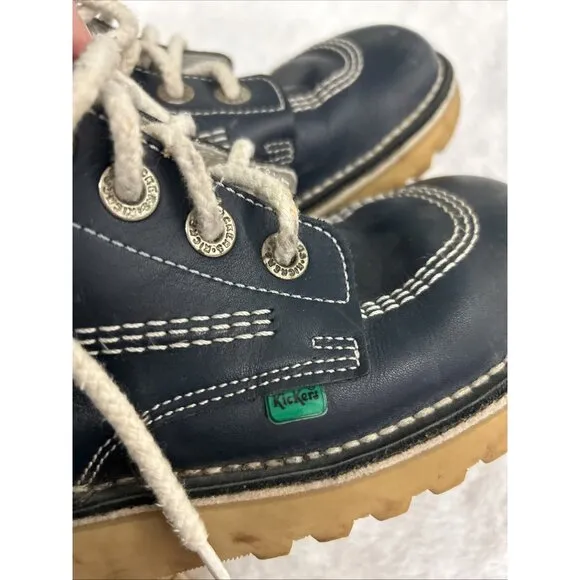 Kickers Kick Hi Boots Youth Size 6.5 Blue Leather Lace Up Shoes