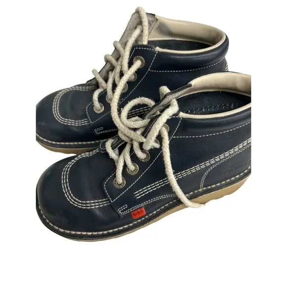 Kickers Kick Hi Boots Youth Size 6.5 Blue Leather Lace Up Shoes